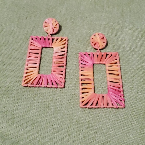 Rectangle peach orange pink earrings - Picture 5 of 7